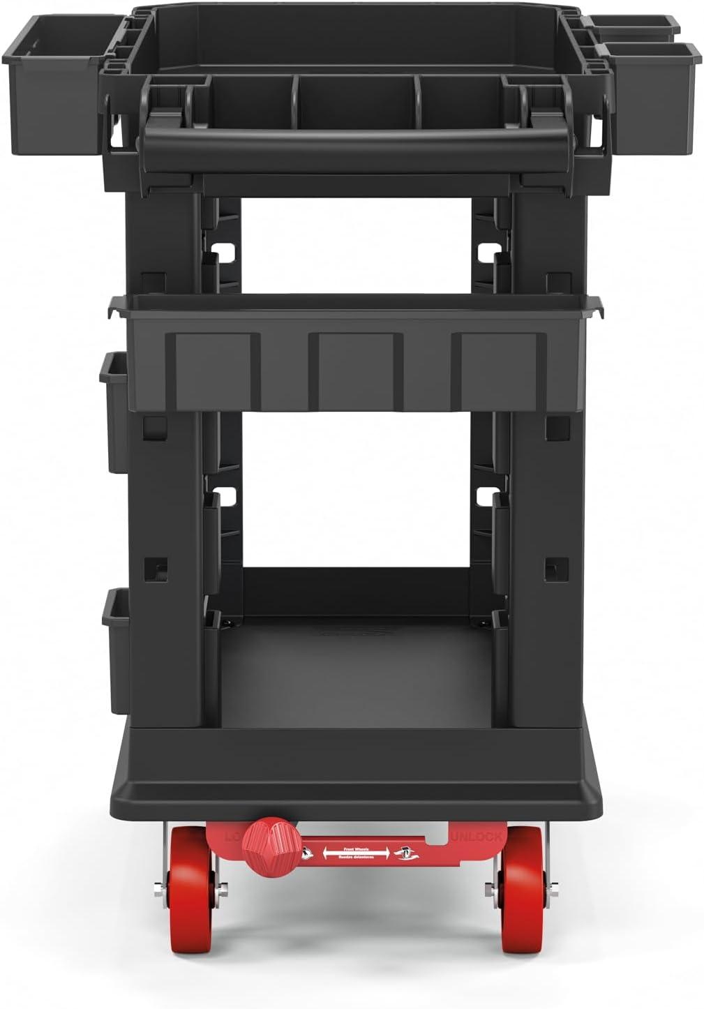 Black Heavy Duty Plus Utility Cart with Customizable Bins and Polyurethane Wheels