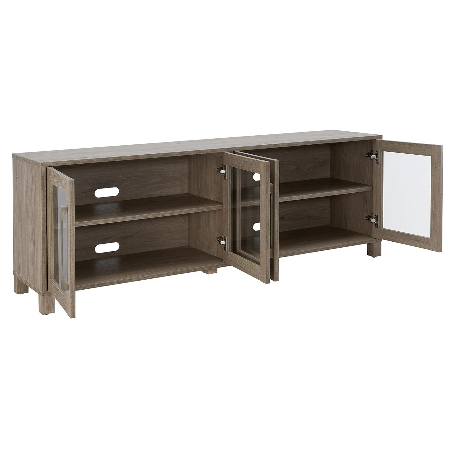 Henn&Hart Rectangular TV Stand for TV's up to 80" in Antiqued Gray, Electric Fireplace TV Stands for the Living Room