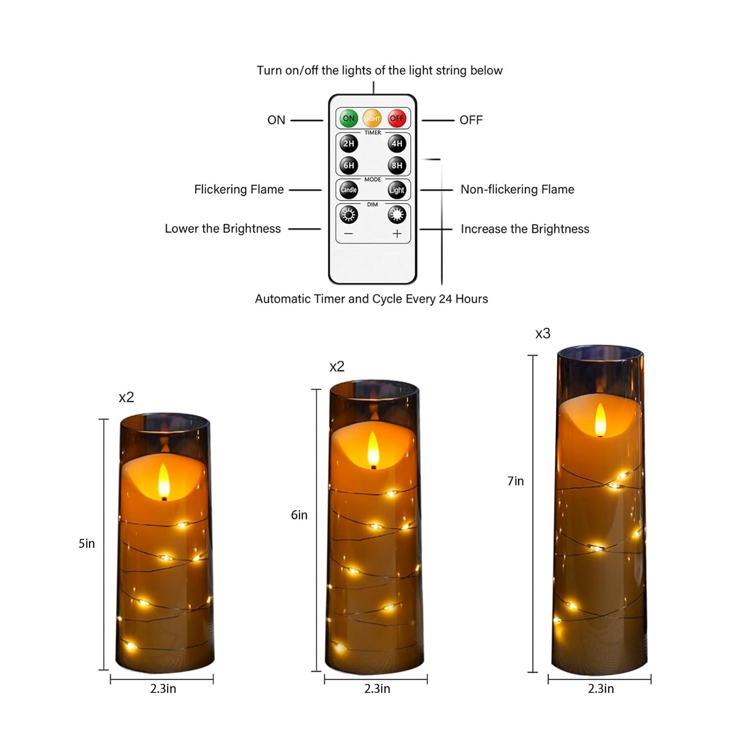 Gray Flameless LED Decorative Pillar Candles with Remote, Set of 9