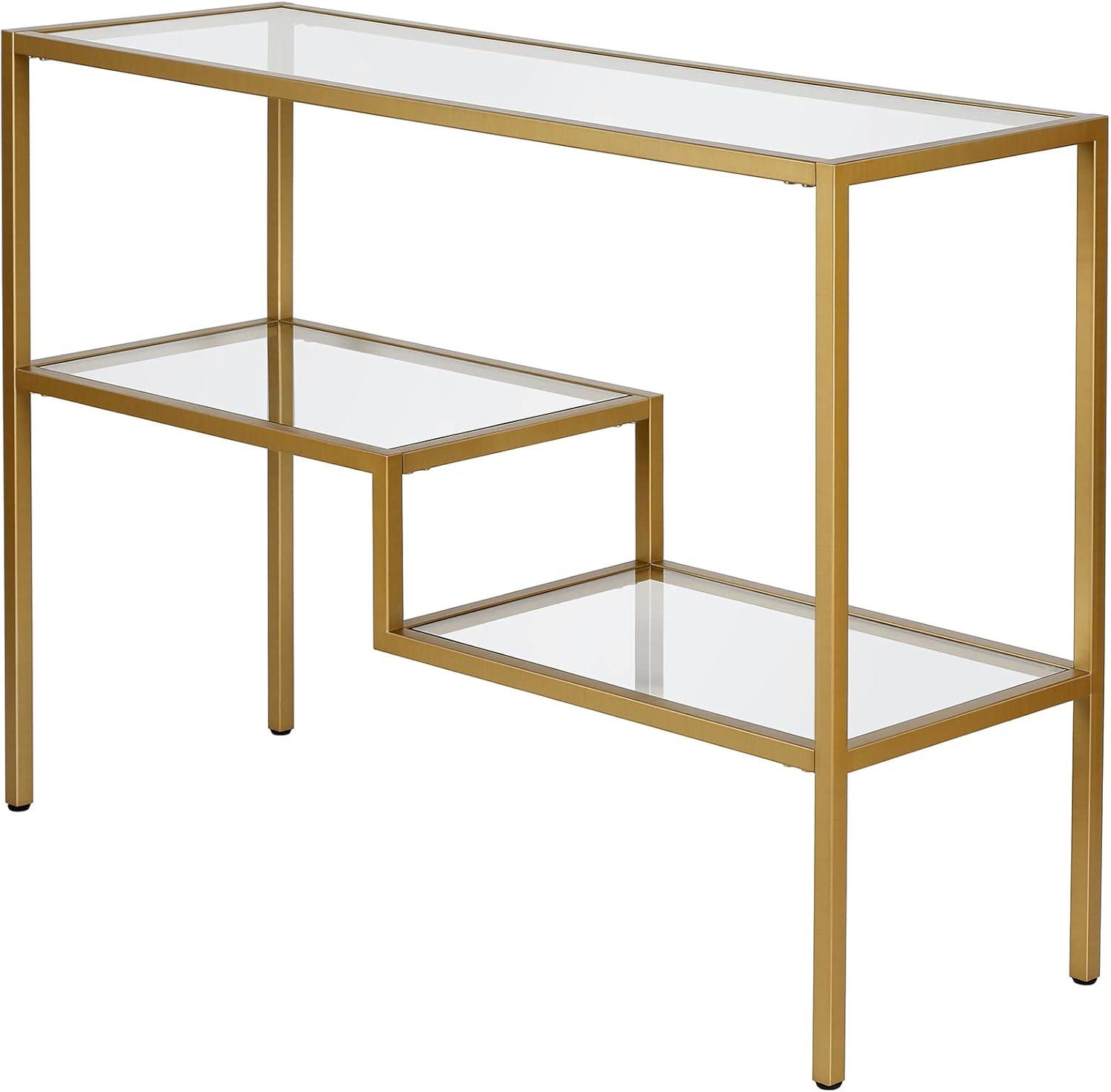 Evelyn&Zoe Lovett 42" Wide Rectangular Console Table, Brass