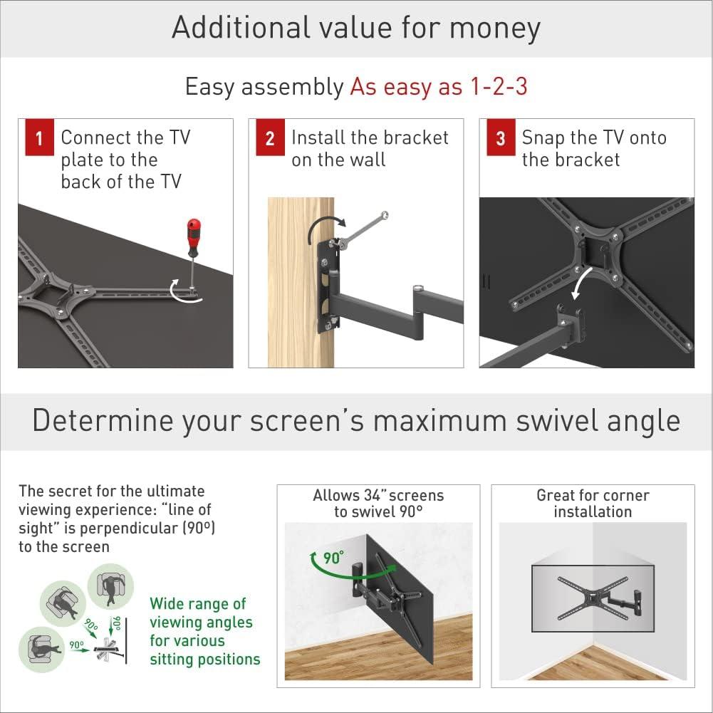 Barkan 13" - 60" Full Motion TV Wall Mount - Extension, Swivel & Tilt