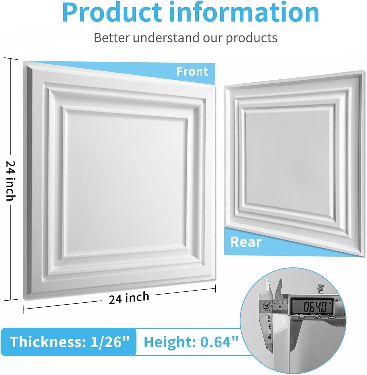 Art3d PVC Ceiling Tiles, 2'x2' Plastic Sheet in White (12-Pack)