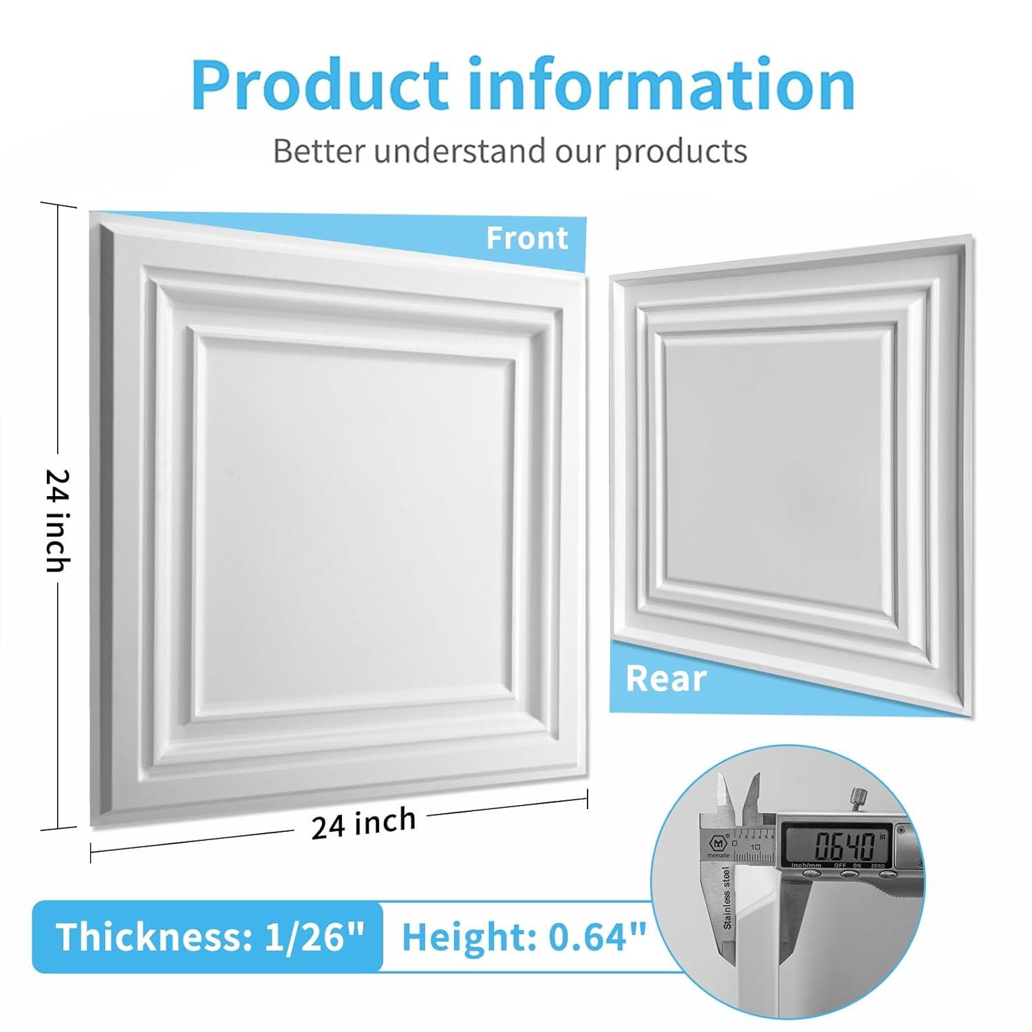 Art3d PVC Ceiling Tiles, 2'x2' Plastic Sheet in White (12-Pack)