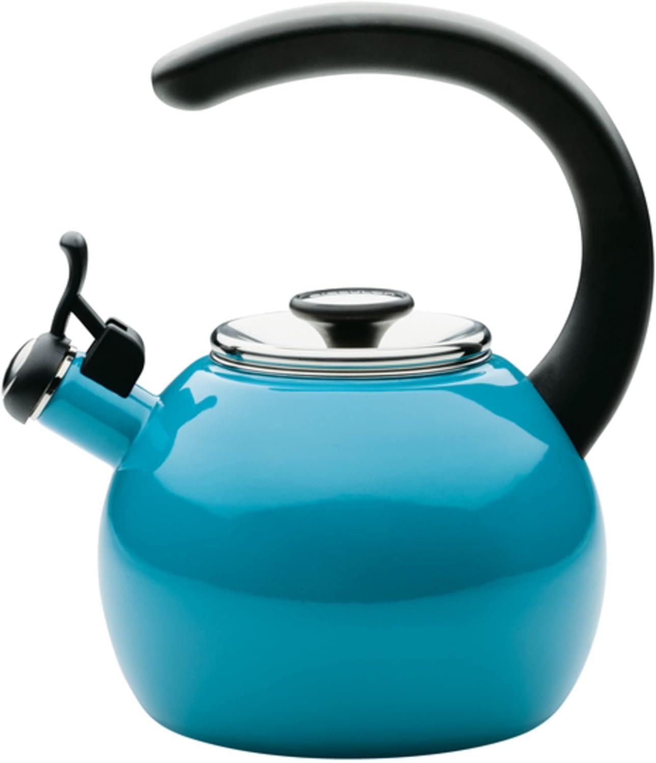 Enamel on Steel Whistling Teakettle/Teapot With -Up Spout, 2 Quart - Turquoise Blue