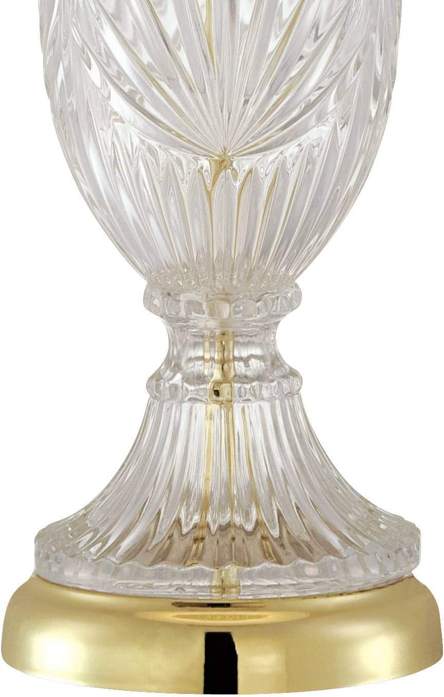 Traditional Cut Glass Urn Table Lamp with Brass Accents and White Shade