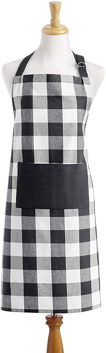 Farmhouse Living Buffalo Check Kitchen Apron with Pocket - 28" x 33" - Black/White - Elrene Home Fashions