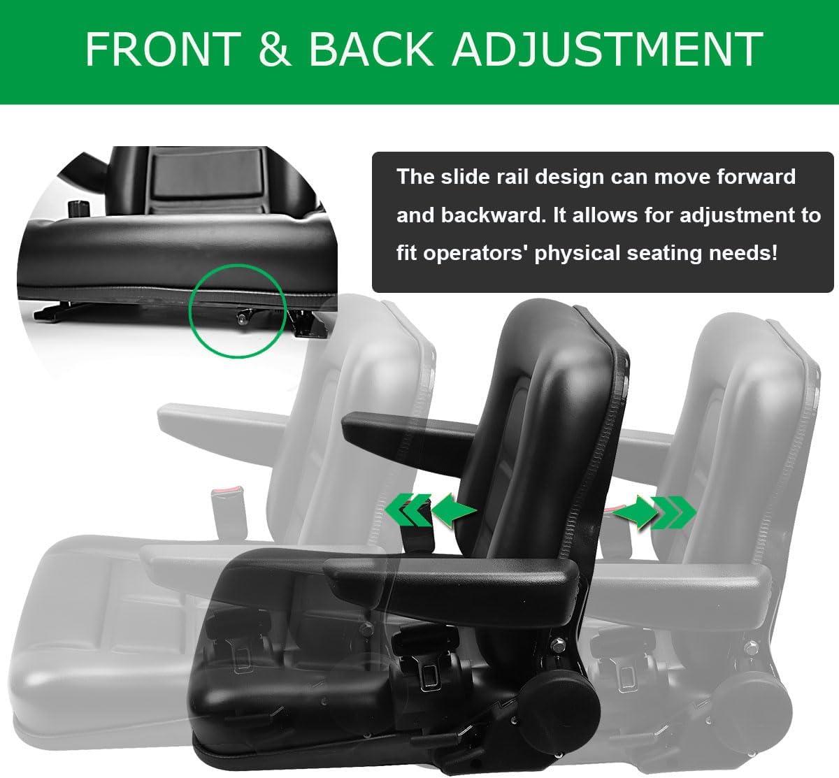 Black Adjustable PVC Forklift and Tractor Seat with Armrests