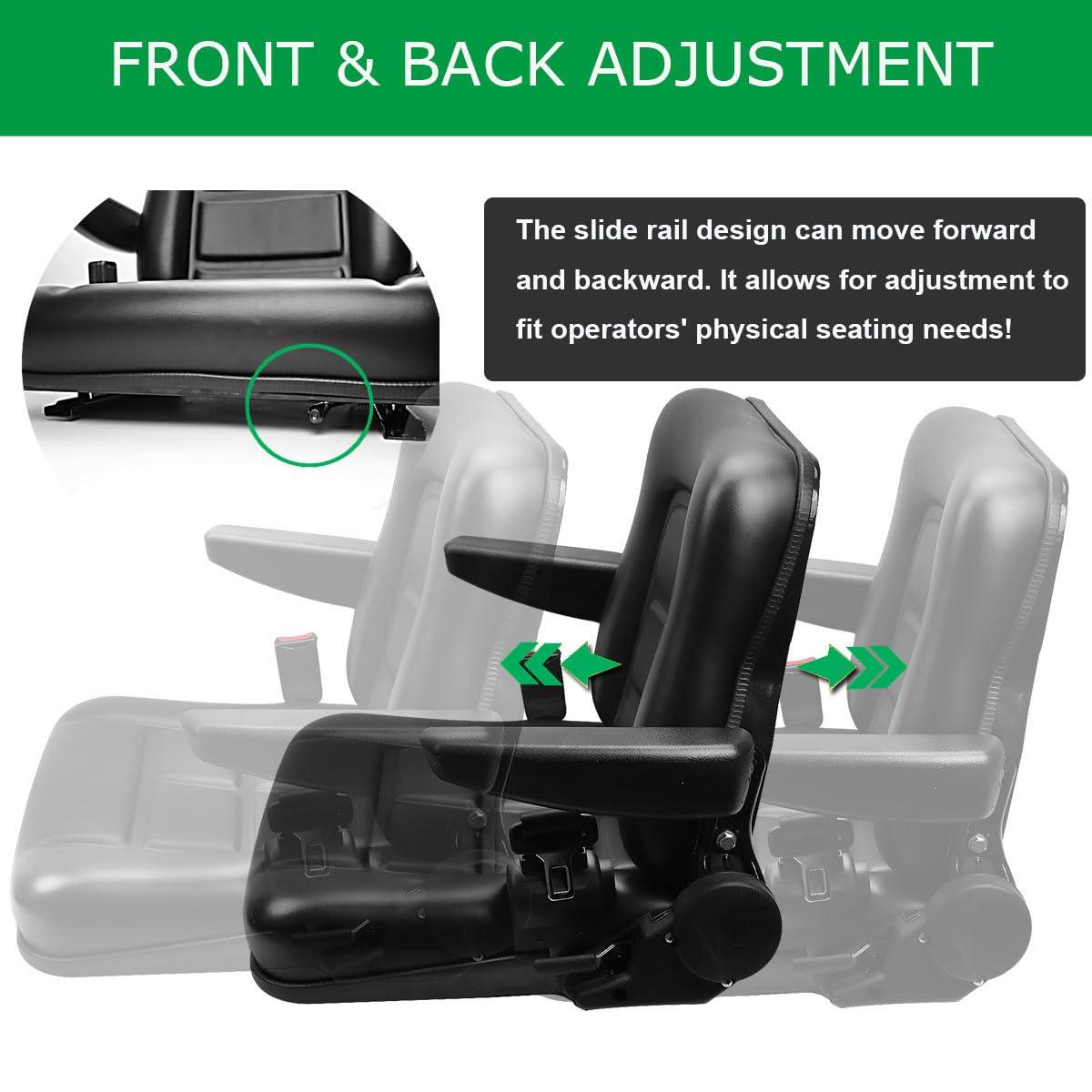Black Adjustable PVC Forklift and Tractor Seat with Armrests