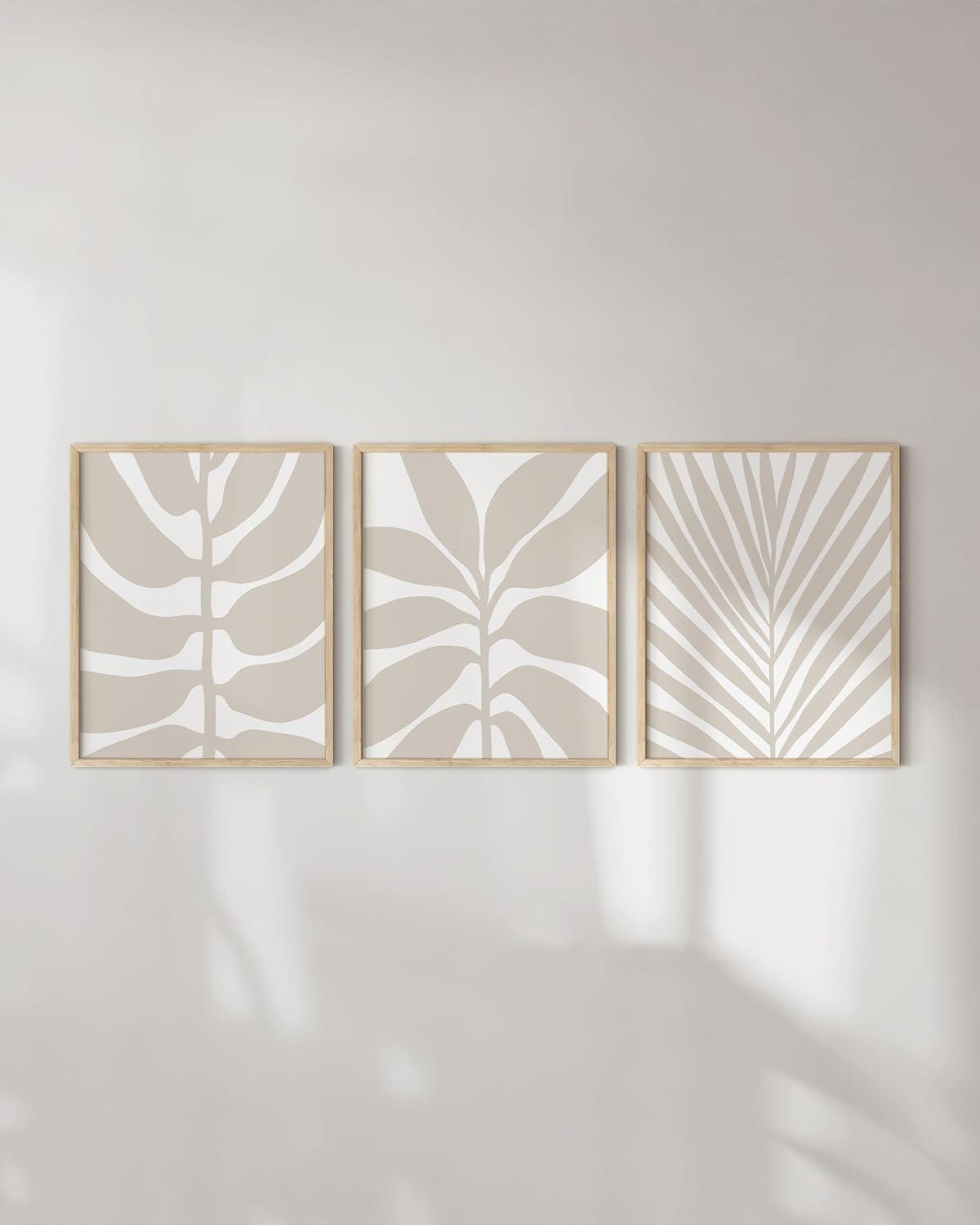 HAUS AND HUES Neutral Wall Decor - Set of 3 Minimalist Wall Art, Boho Art Wall Decor, Neutral Wall Art for Living Room, Set of Framed Botanical Prints, Boho Pictures Wall Decor (12X16, BEIGE FRAMED)