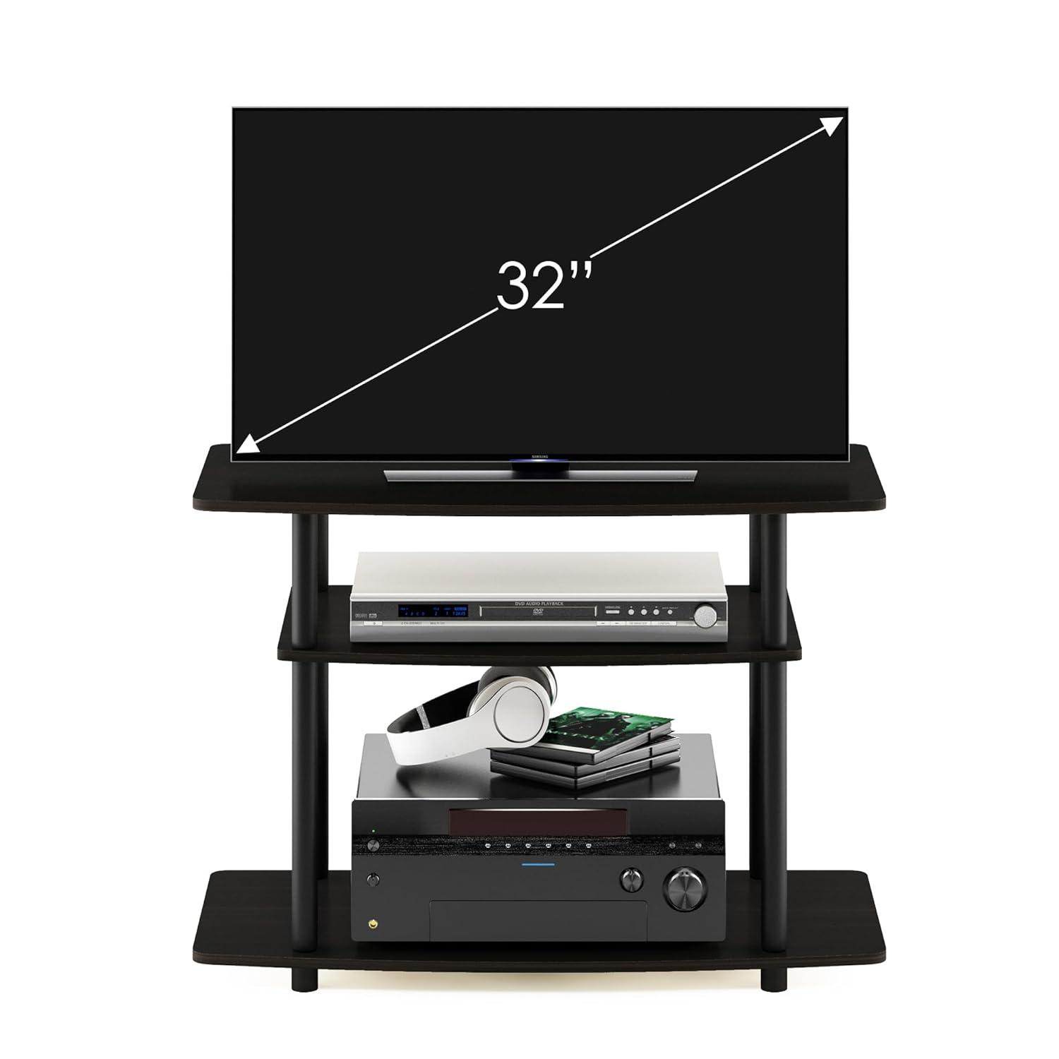Furinno 3-Tier TV Stand Console Table for TV's up to 32" Media Entertainment Center No Tools Espresso/Black