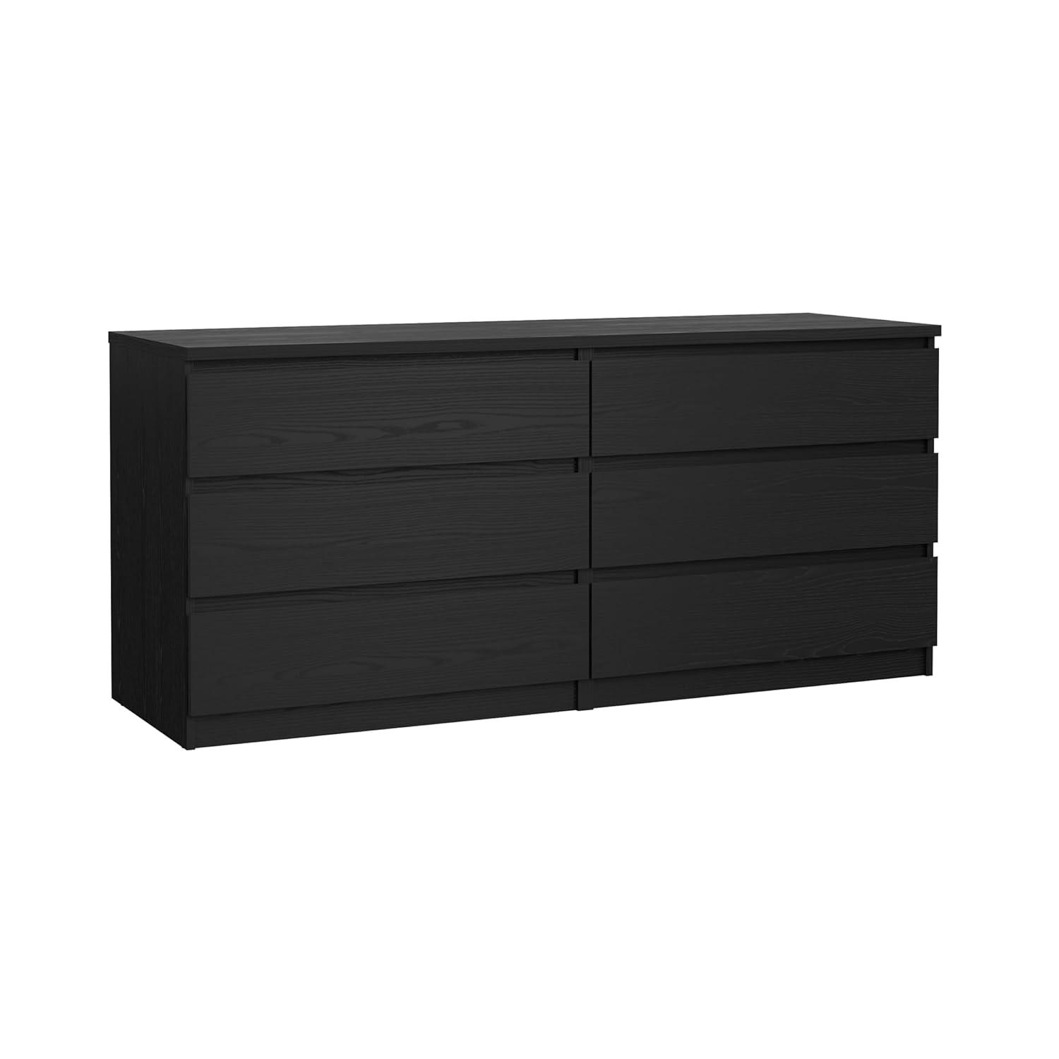 Tvilum Scottsdale 6 Drawer Double Dresser for Adults, Black Wood Grain