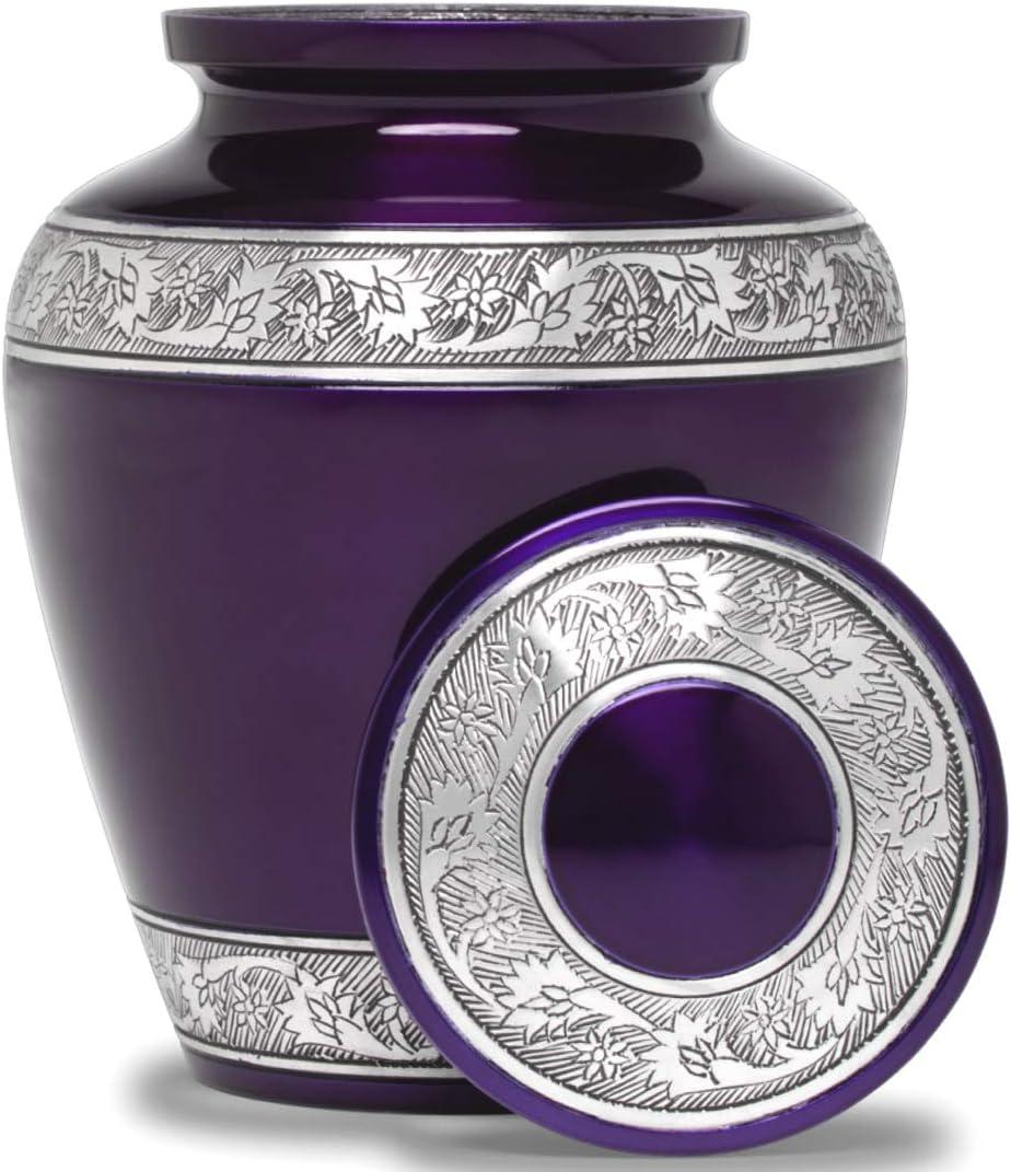 Elegant Purple Metal Cremation Urn with Silver Accents