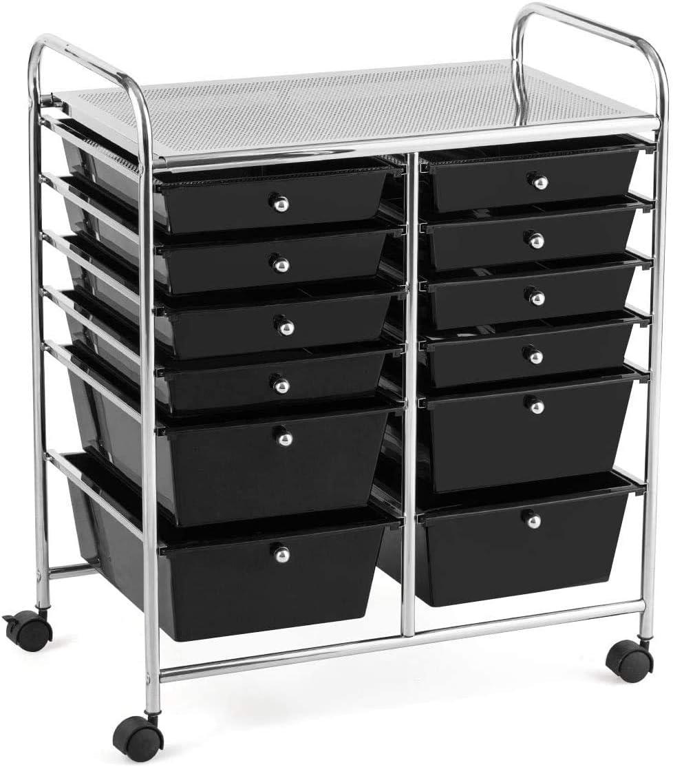 Costway 12 Drawers Rolling Cart Storage Mutlicolor Scrapbook Paper Studio Organizer Bins