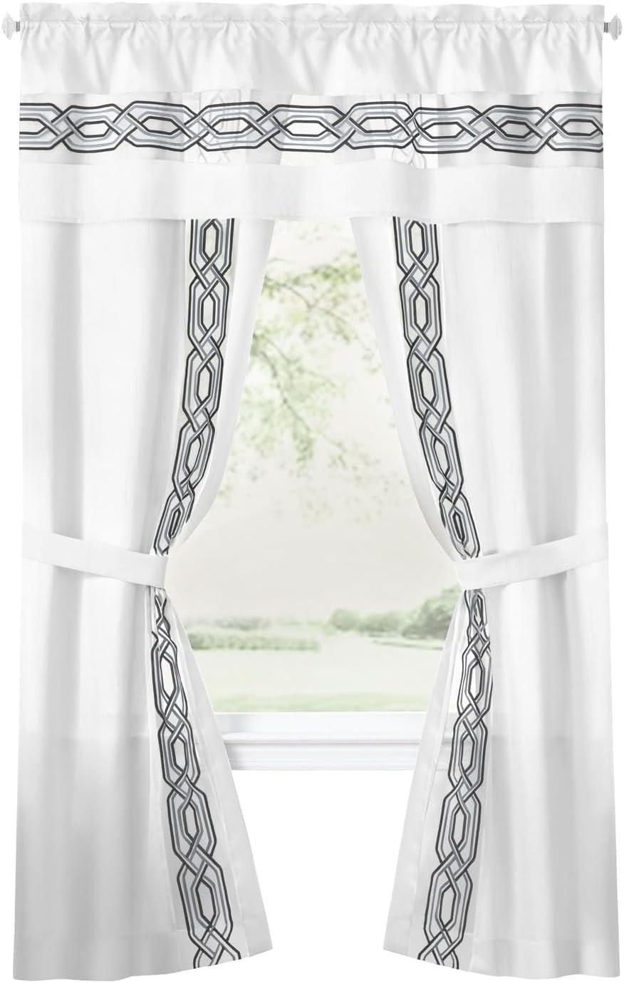 Achim Paige Rod Pocket 5 Piece Light Filtering Curtain Set, White, 55" x 63"