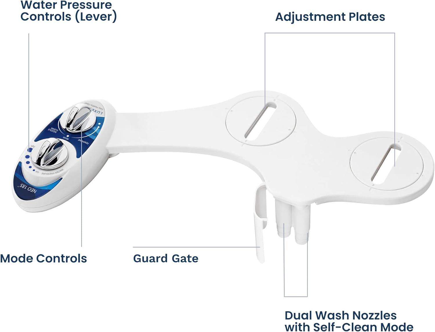 NEO 185 Mechanical Bidet Attachment Blue - LUXE Bidet: Ceramic & Metal, Easy Install, Hygienic Toilet Seat Kit