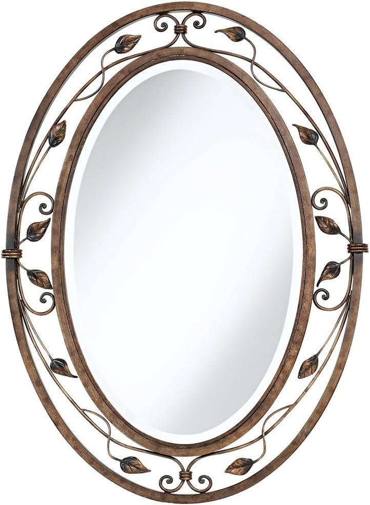 Franklin Iron Works Eden Oval Vanity Wall Mirror Vintage Rustic Beveled French Bronze Flower Vine Open Metal Frame 24" Wide for Bathroom Bedroom House