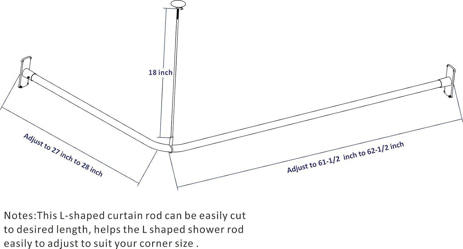 Chrome L-Shaped Wall and Ceiling Mounted Shower Curtain Rod