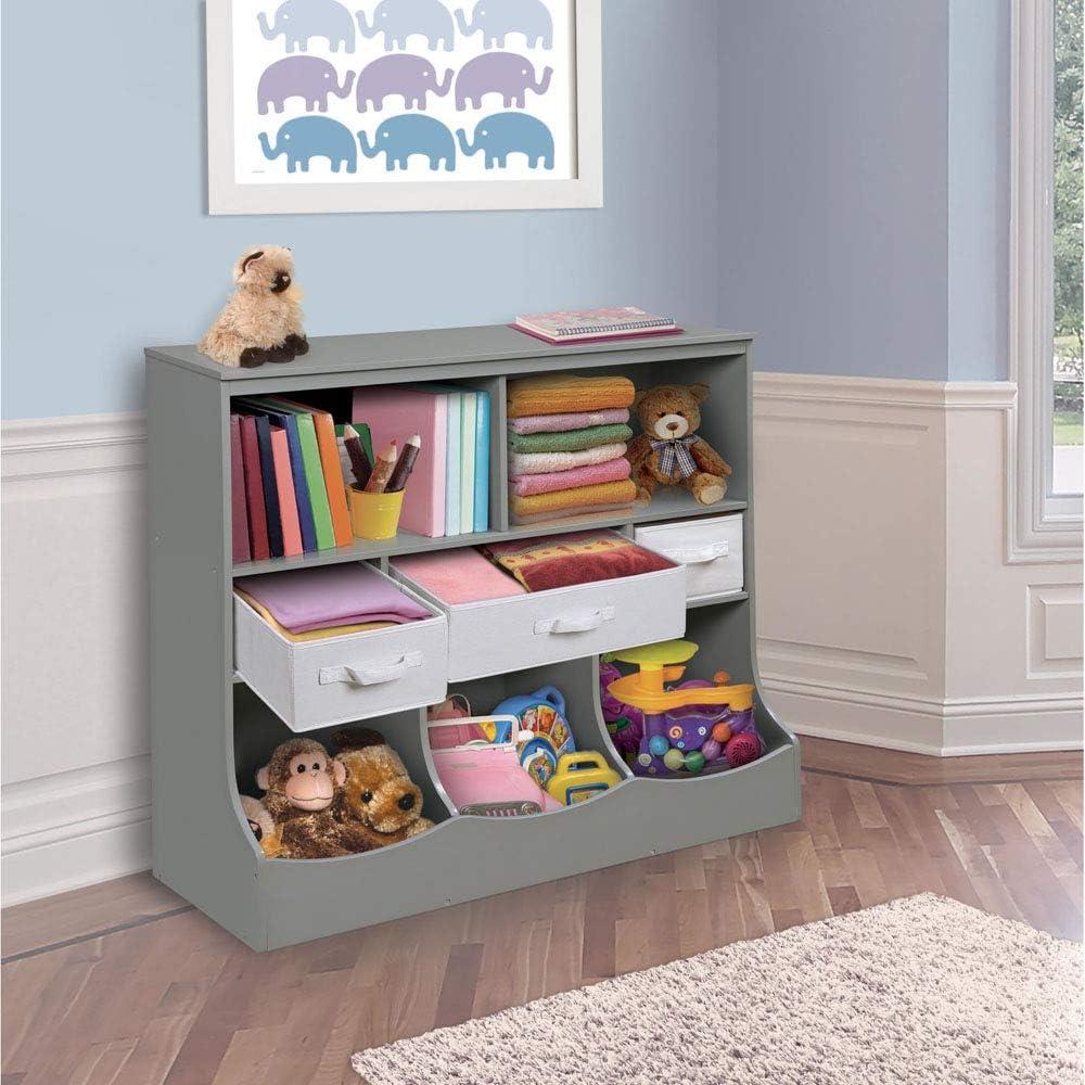 Modern Gray and White Kids Storage Unit with Baskets and Cubes