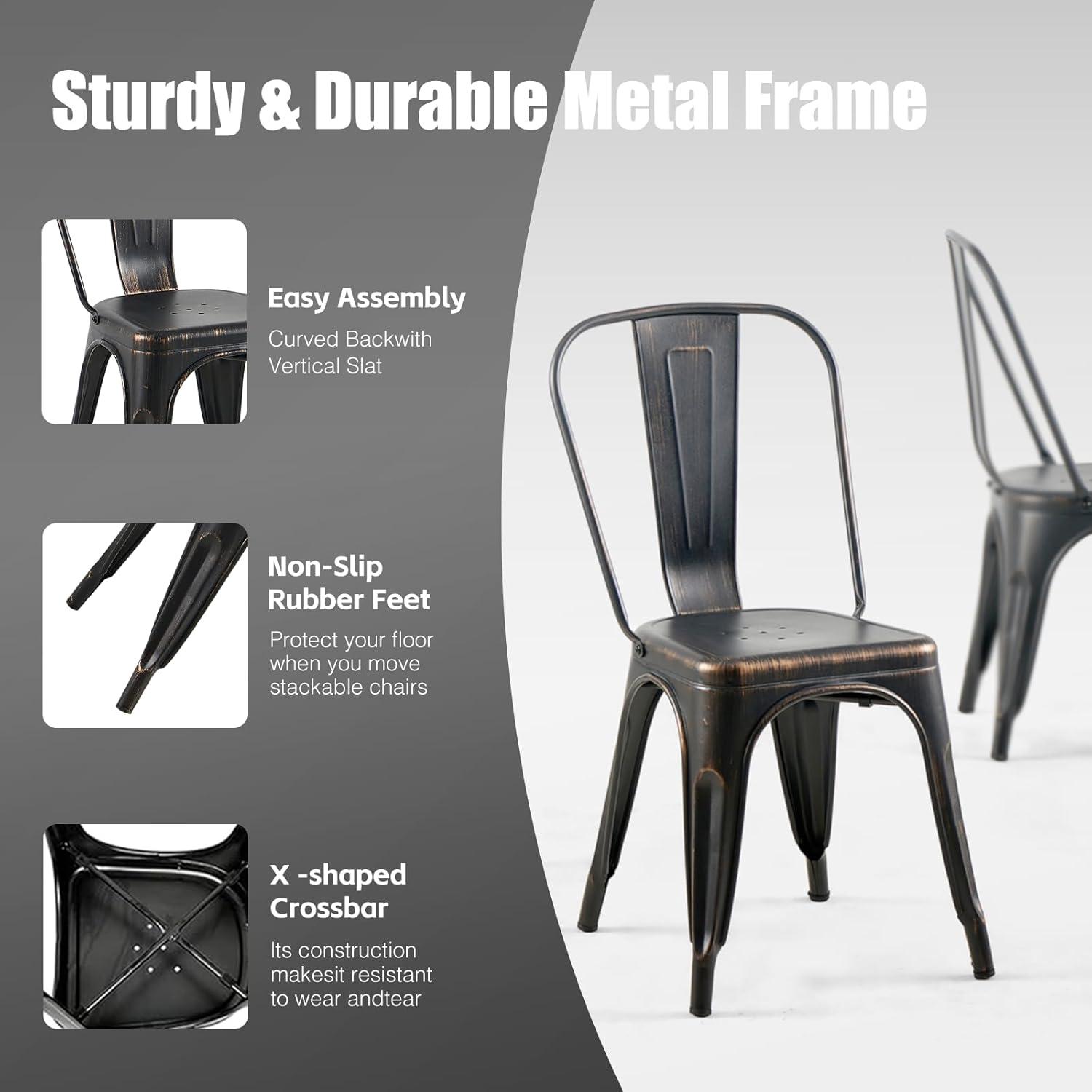 SOLEGGIATA Juego de 2 Sillas de Comedor de Metal Hierro Apilable Exterior/vintage/cocina Restaurante Mate Medianoche Negro