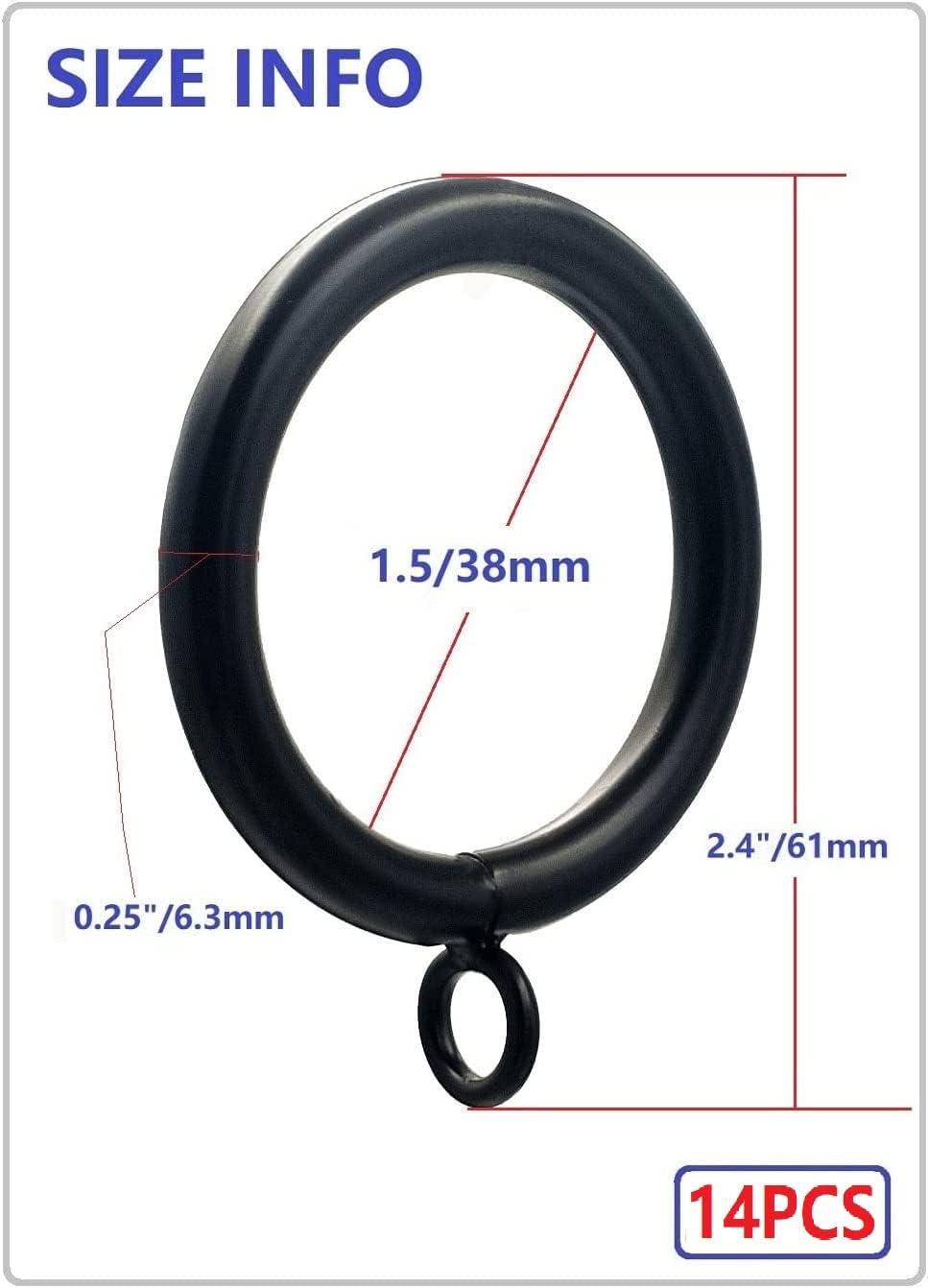 Black Metal Curtain Rings with Eyelets, 1.5 Inch, Set of 14