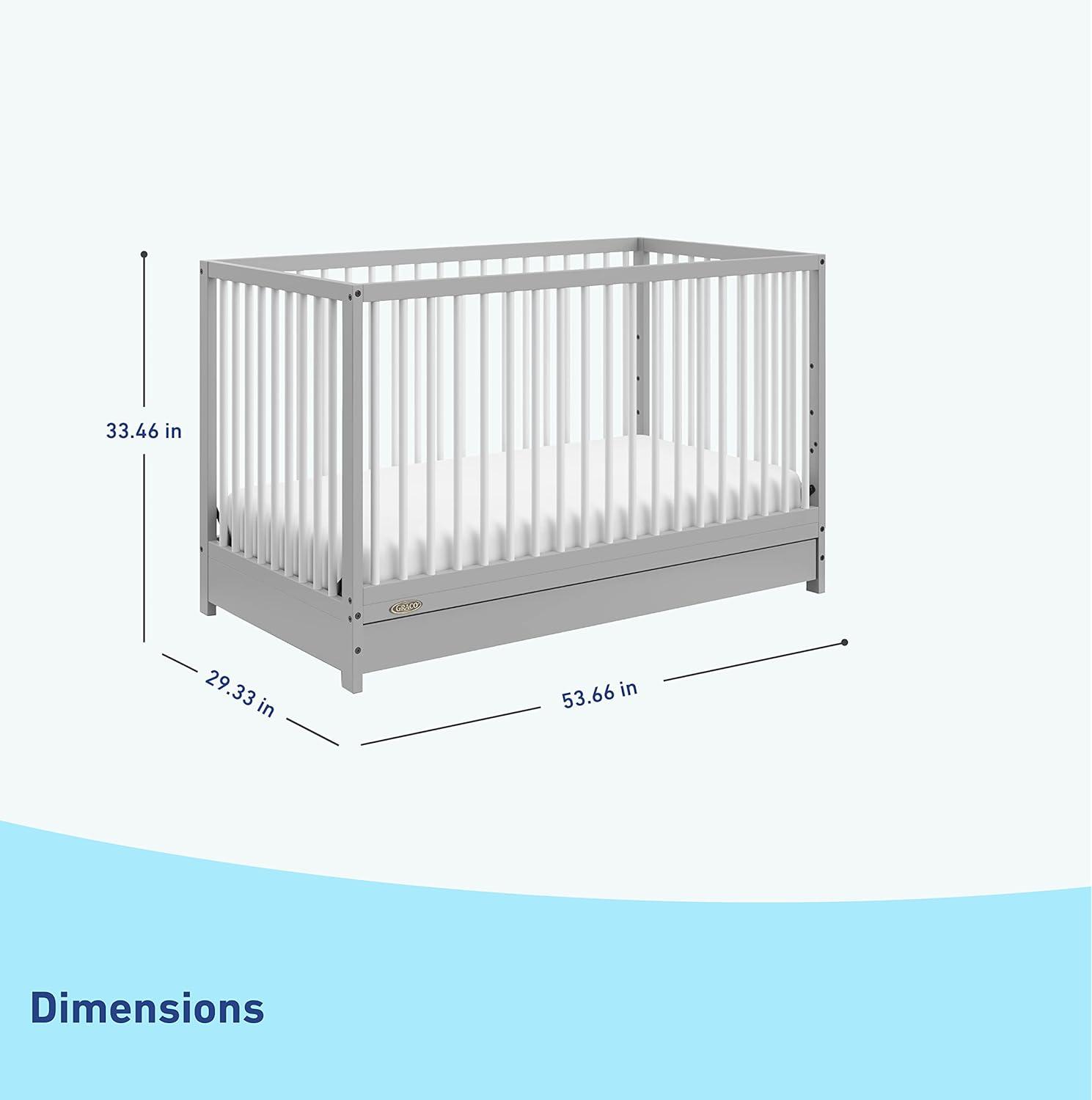 Pebble Gray and White 5-in-1 Convertible Crib with Drawer