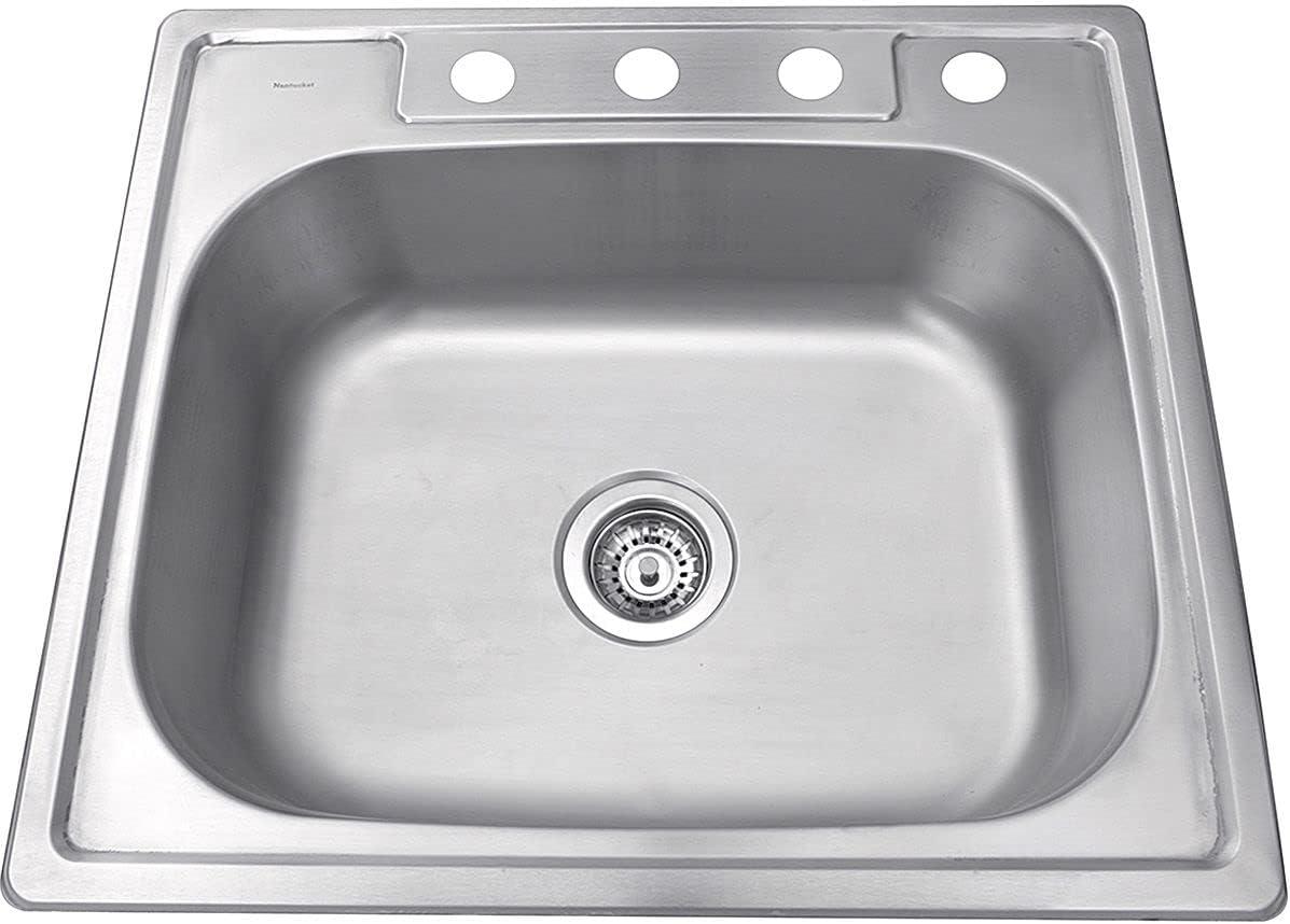 25-Inch Satin Stainless Steel Single Bowl Drop-In Kitchen Sink