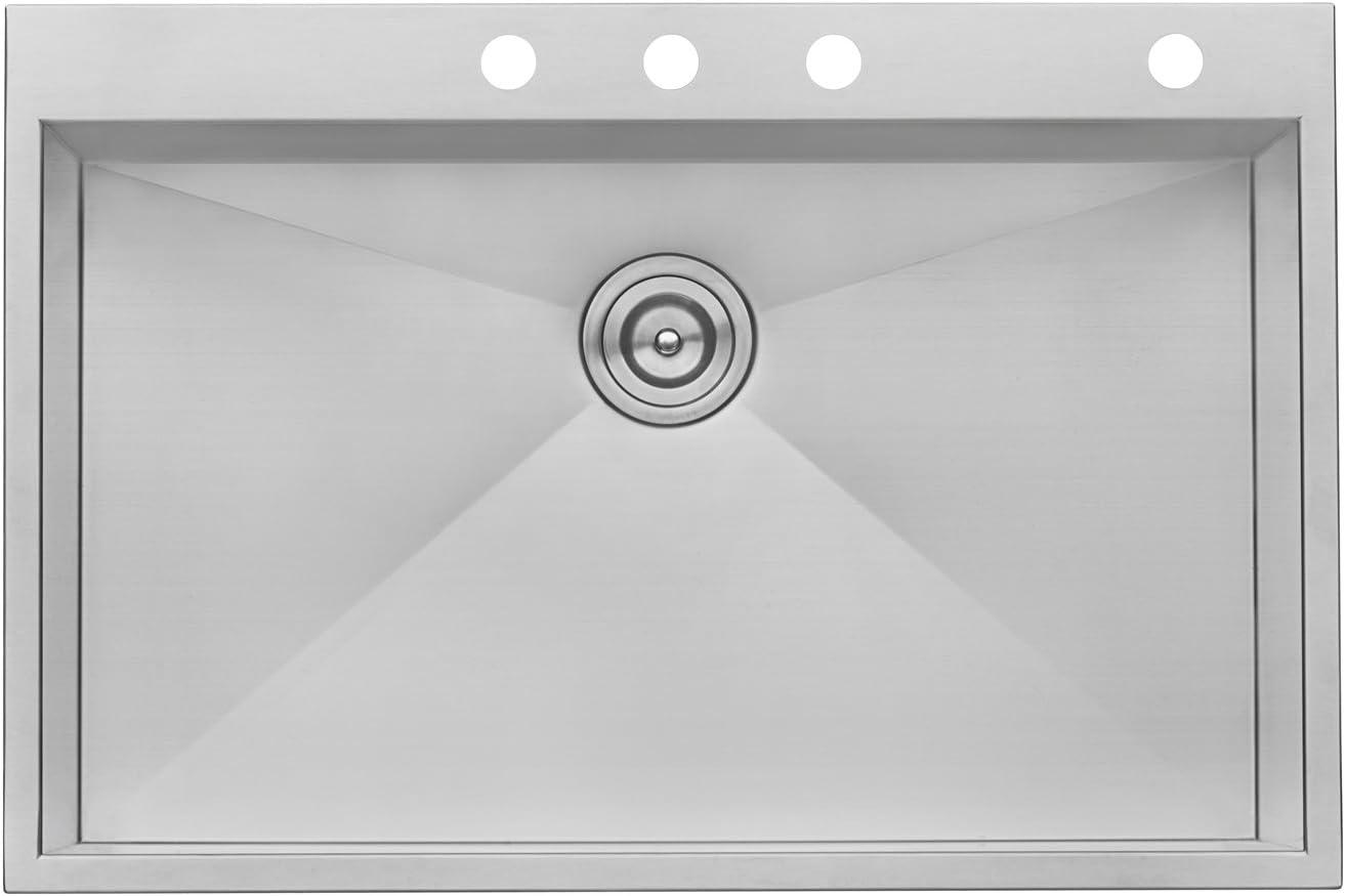 Ruvati 33 x 22 inch Drop-in Topmount Zero Radius Stainless Steel Kitchen Sink Single Bowl - 4 holes