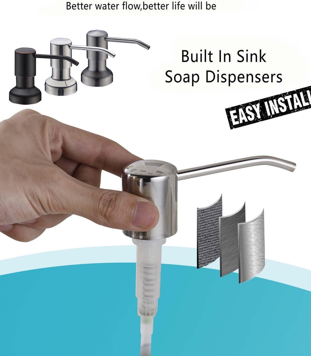 Brushed Stainless Steel Kitchen Sink Soap Dispenser with Extension Tube