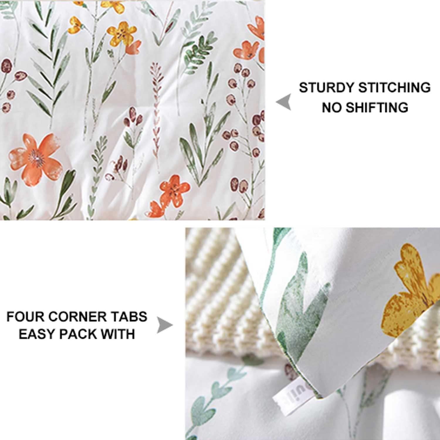 Queen White and Green Floral Reversible Microfiber Comforter Set