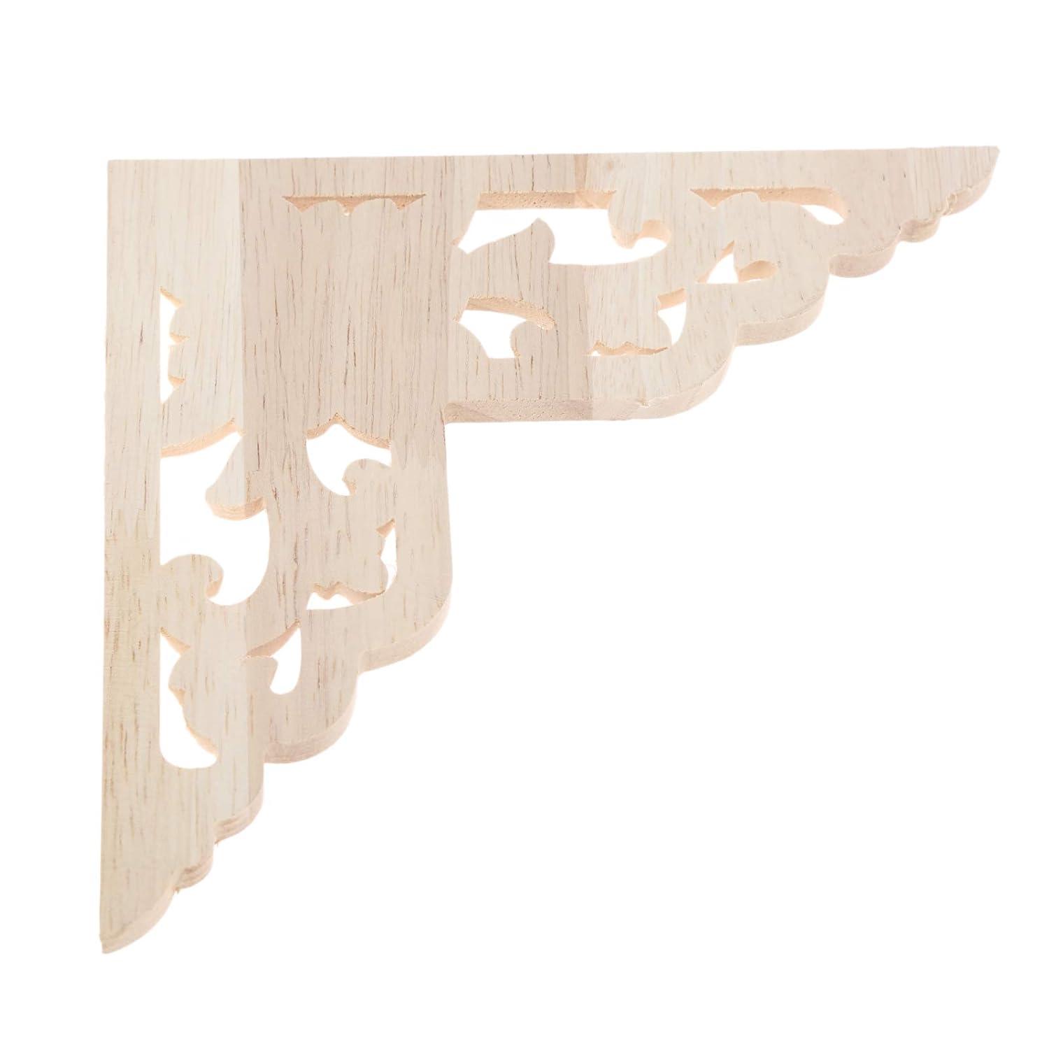 MUXSAM Wooden Decorative Appliques Onlays, 4-Pack Unpainted Wood Caravings Decals Inlays Overlays Corners Decor for Cabinet Dresser Cupboard Mirrors Walls Doors DIY Craft Project, 15x15cm/5.91"x5.91"