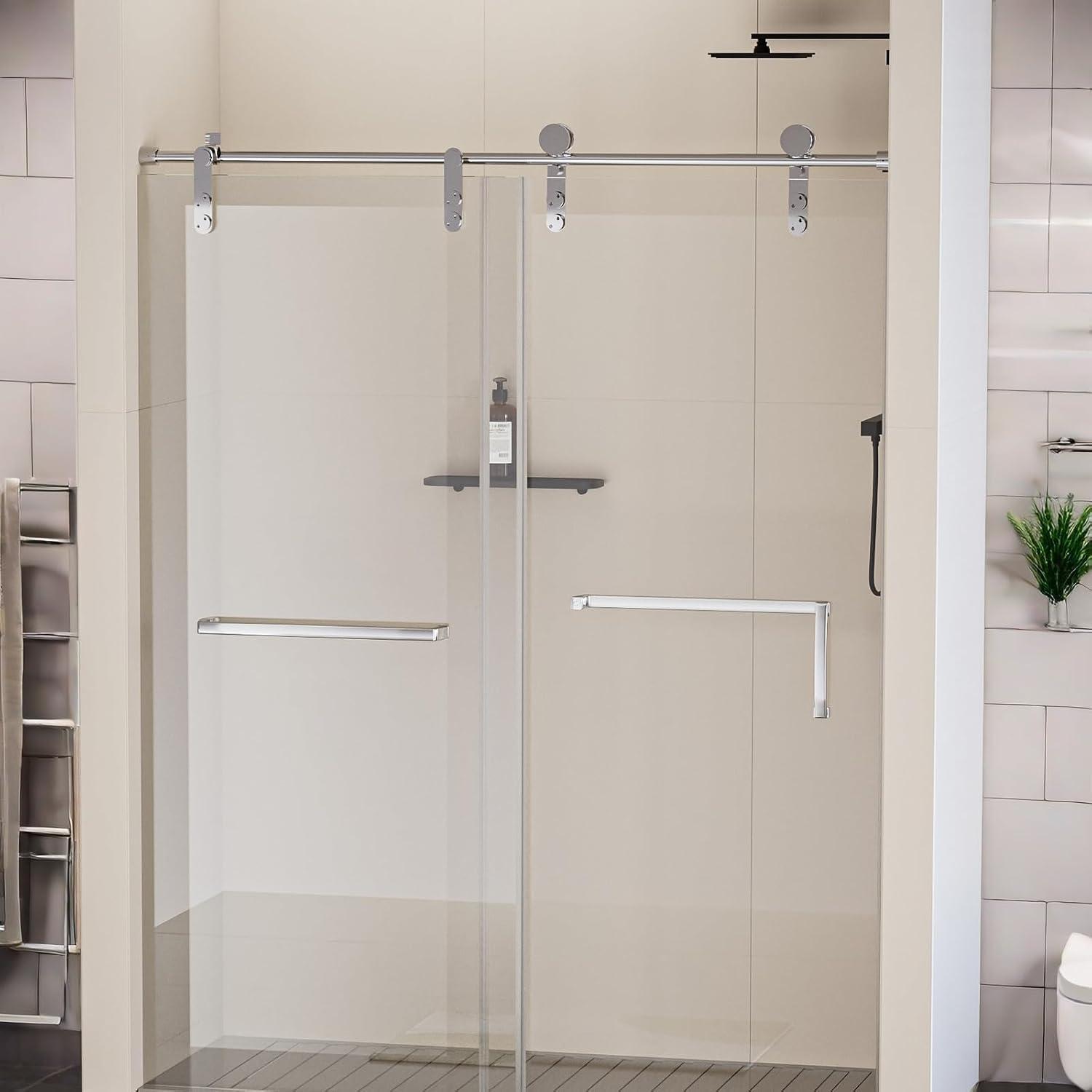 56-60 In. X 76 In Double Sliding Shower Door, 5/16 In Clear Tempered Glass Easy-Clean Coating Chrome