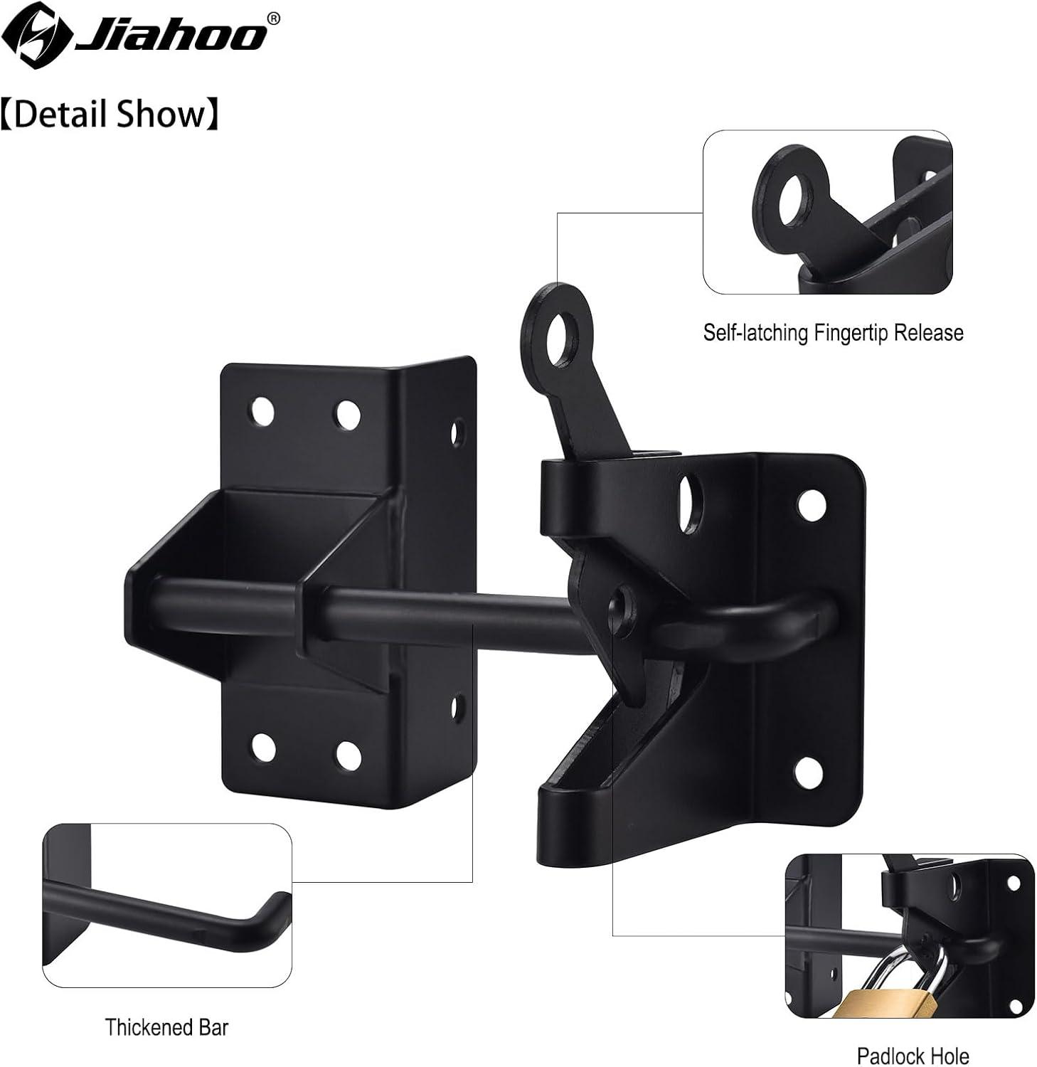Post Mount Gate Latch for Wooden Fence - Heavy Duty Self Locking Gate Latch Hardware for Pool/Garden Gate Safety Latch, Automatic Fingertip Release Latches for Vinyl/Wood Fence, Black Finish