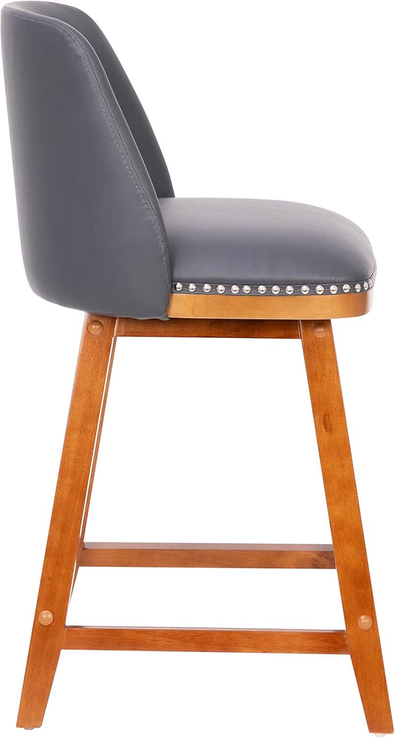 Flash Furniture 2 Pack Commercial Walnut Finish Wood Barstools with Nail Trim-Charcoal Faux Linen