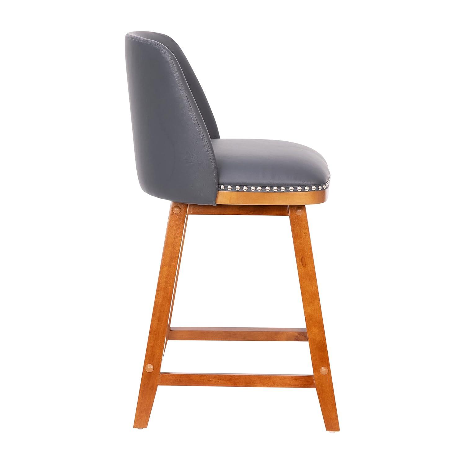 Flash Furniture 2 Pack Commercial Walnut Finish Wood Barstools with Nail Trim-Charcoal Faux Linen