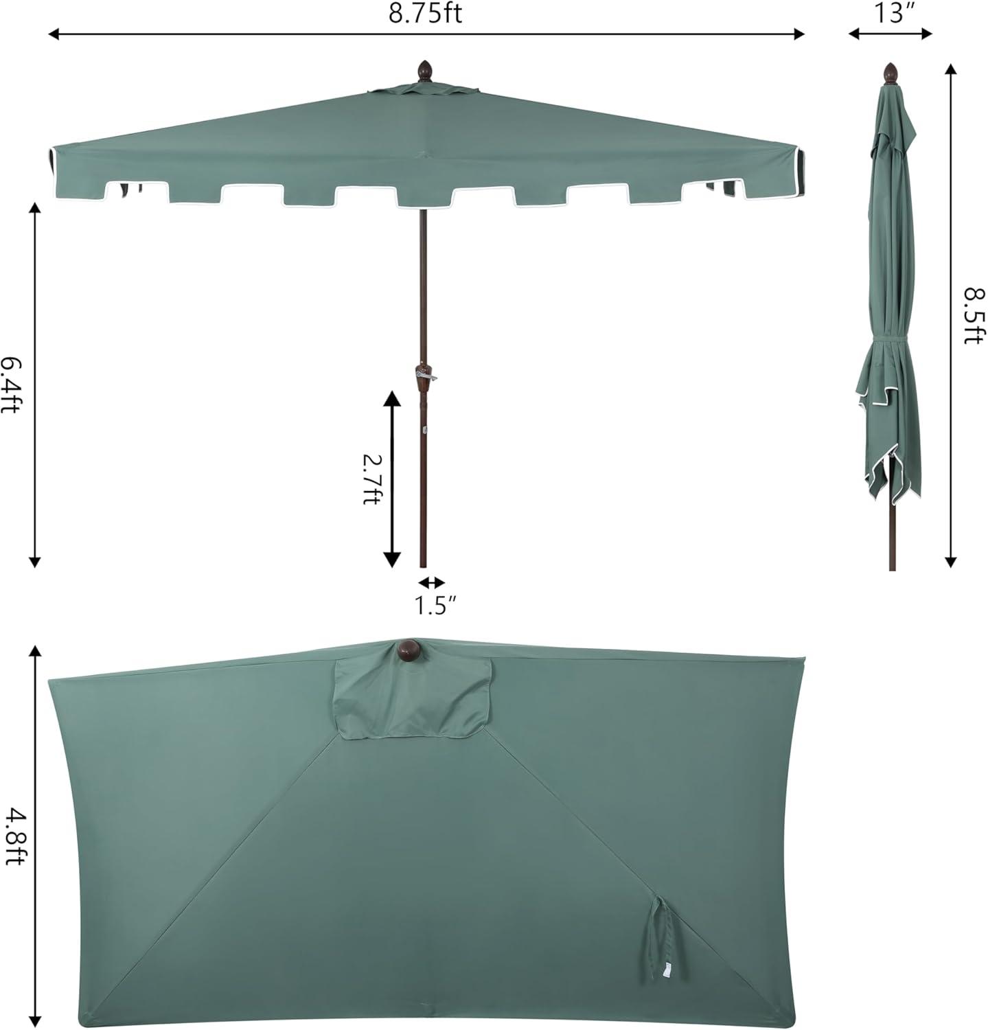 JONATHAN Y Sidney 9 ft. Classic MidCentury Rectangular Half Market Patio Umbrella with Crank, Wind Vent and UV Protection in Green/White