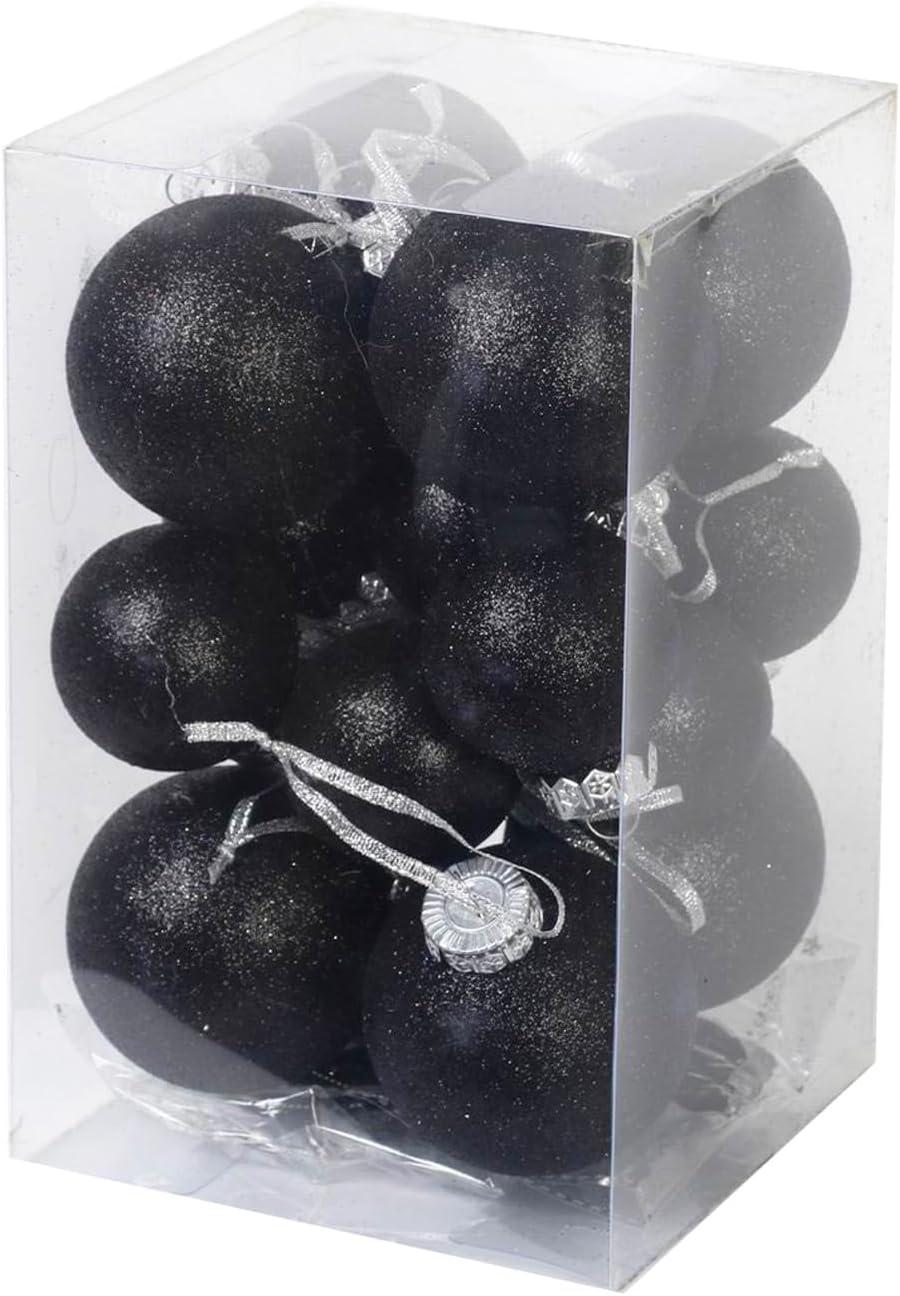 SLEETLY Big Black Ornaments for Farmhouse Christmas Tree Holiday Xmas Decorations for Christmas - Large Shatterproof Plastic 4.72 inch Glitter Snow Balls and Snowflakes, Ornament Set of 8