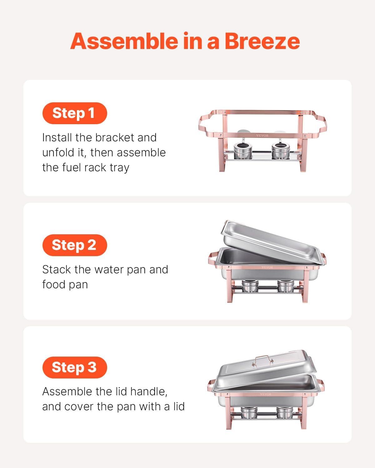 KFFKFF 2 Pack Chafing Dish Buffet Set, 8 Qt Stainless Steel Chafing Dishes with 2 Full Size Trays, Lid, Water Tray, Stand, and Fuel Holder, Ideal for Parties, Events, Wedding, Camping, Dinner