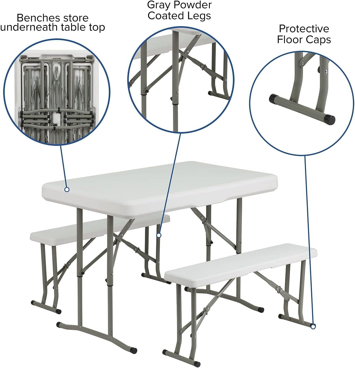 Flash Furniture 3 Piece Portable Plastic Folding Bench and Table Set