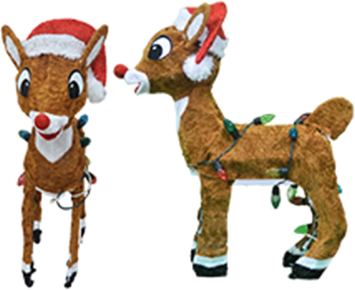 ProductWorks 24 Inch Rudolph with Santa Hat 3D Pre Lit Holiday Decoration