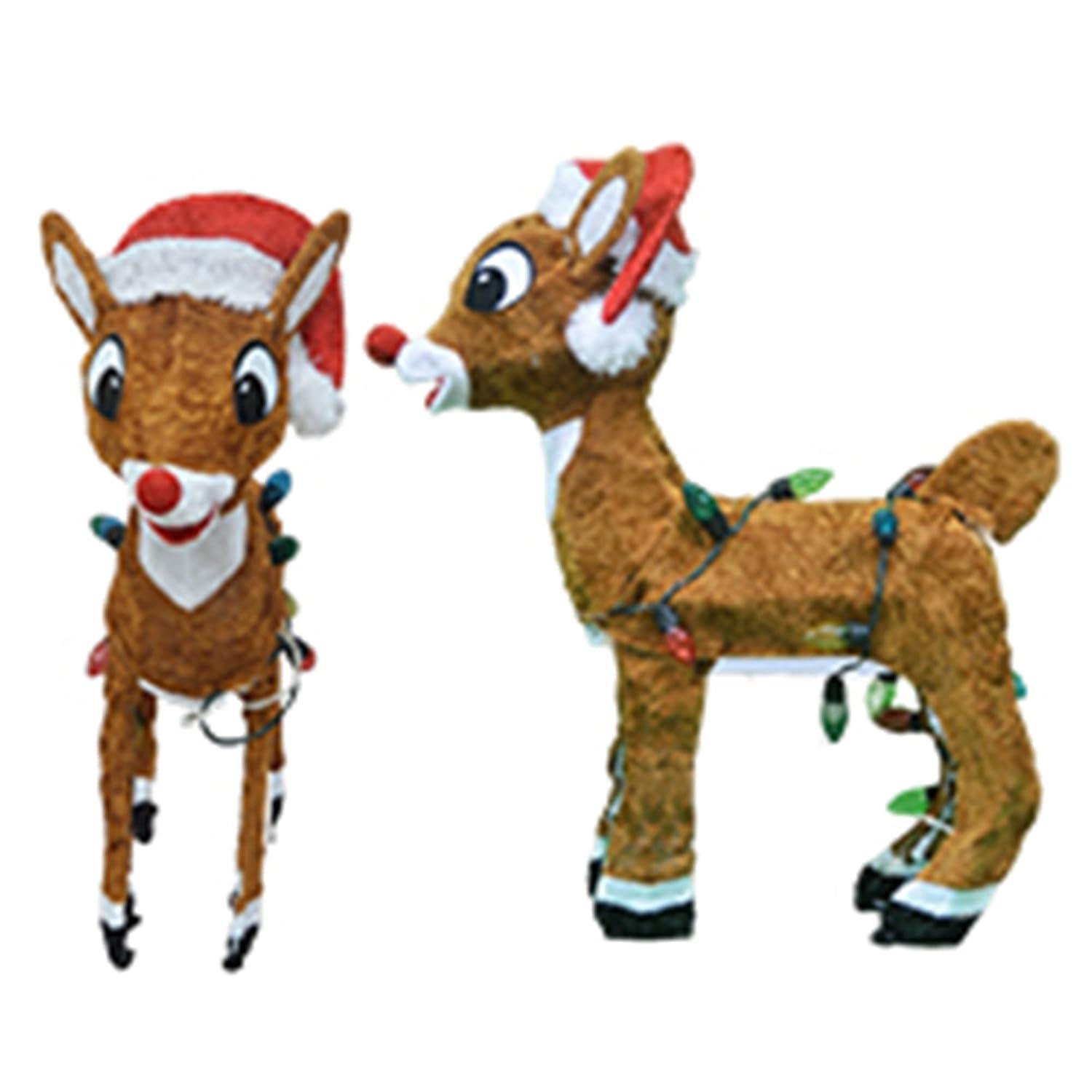 ProductWorks 24 Inch Rudolph with Santa Hat 3D Pre Lit Holiday Decoration