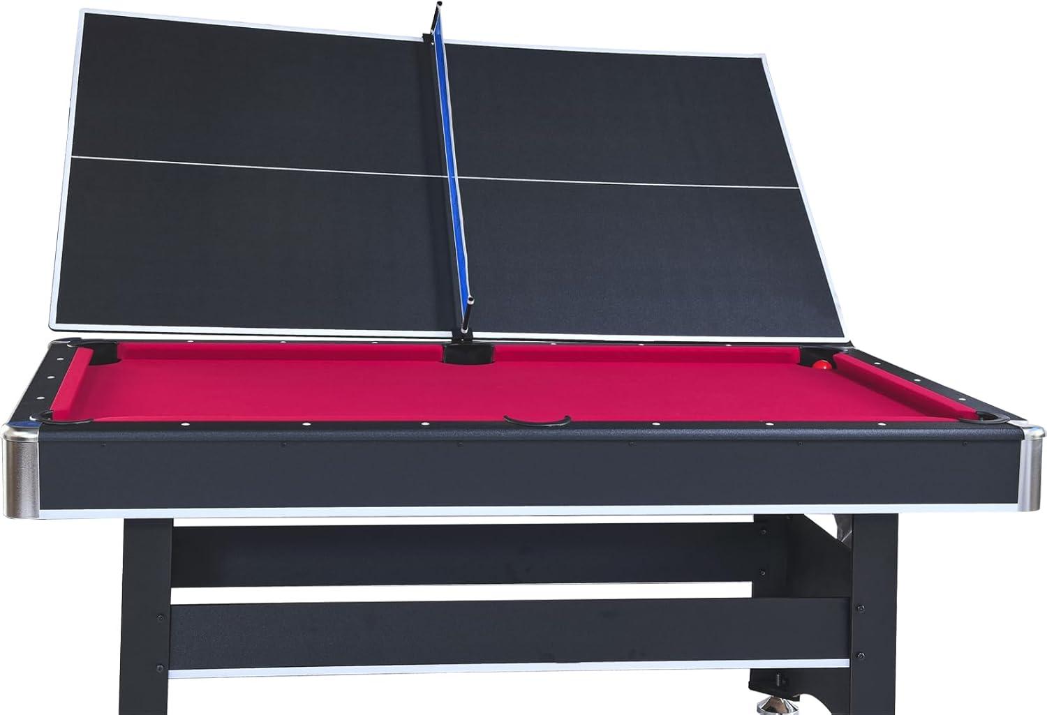 6-Foot Black and Red 2-in-1 Pool and Ping Pong Table