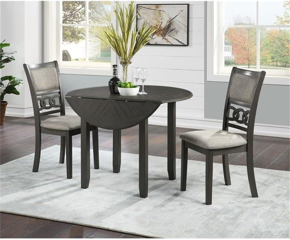 New Classic Furniture,Gia 3-Piece 42" Wood Round Dining Set With 2 Chairs In Gray