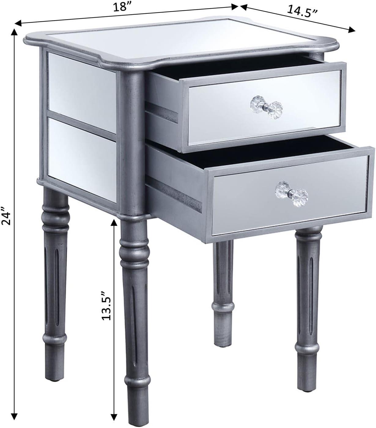 Elegant Mayfair Mirrored End Table with Spindled Wood Legs, Silver