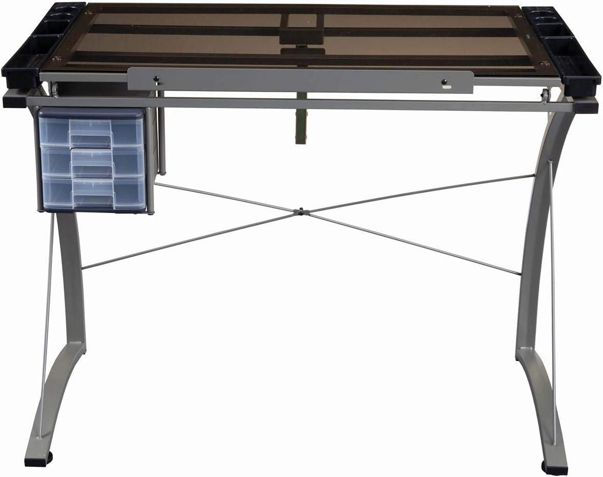 Melo 3 Drawer Glass Top Drafting Desk with Supply Storage Silver - Coaster