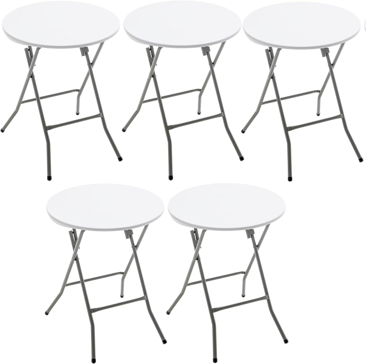 BTEXPERT Set of 5, White 24" Round Plastic Folding Table Commercial Portable for Picnic Party Camping Banquet Card Dining Wedding Event Home Kitchen Indoor Outdoor, 30" Height