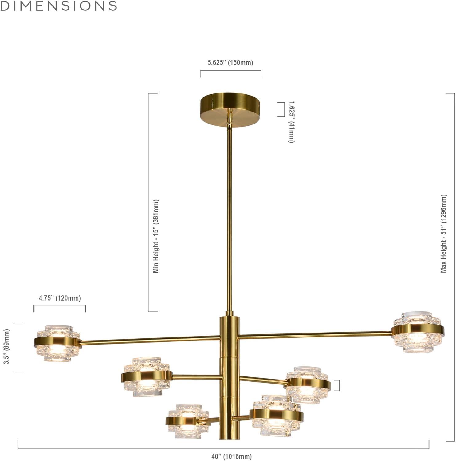 Milano 40" Antique Brass and Crystal LED Chandelier