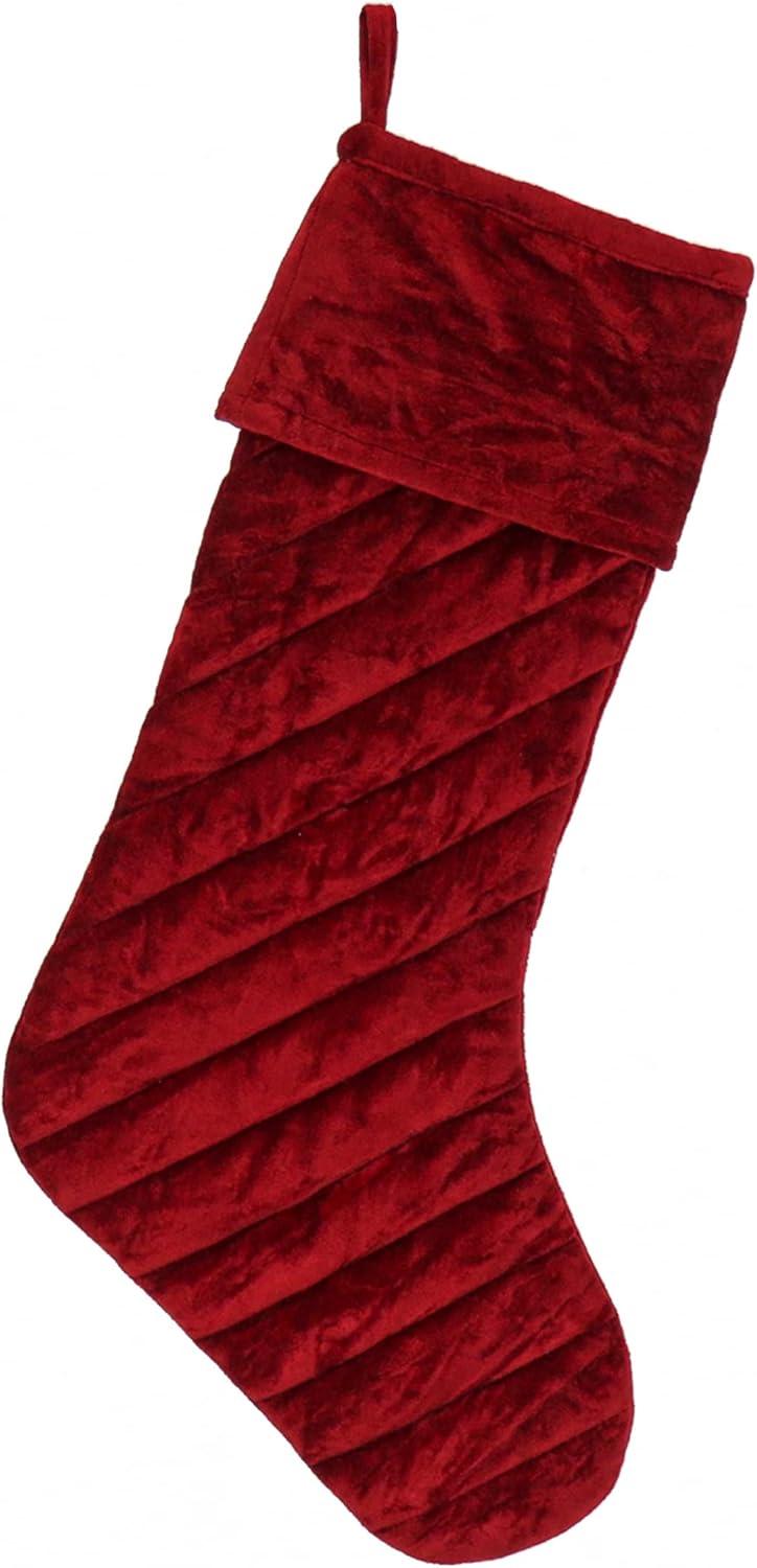 Red Quilted Velvet Christmas Stocking, 10in