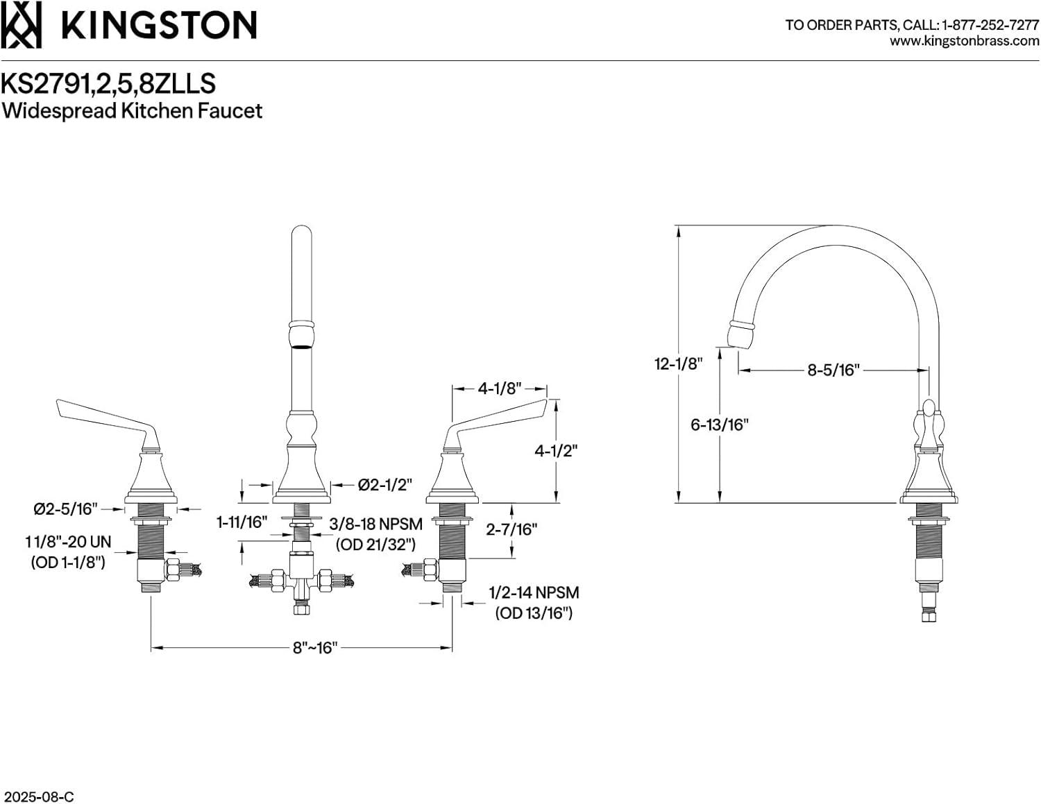 Kingston Brass Silver Sage Double-Handle Widespread Kitchen Faucet