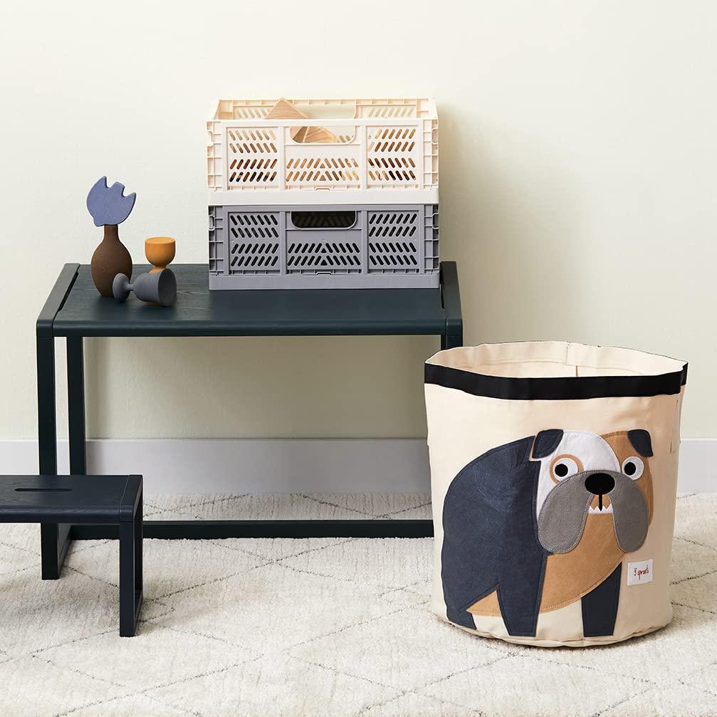 Gray Canvas Bulldog Kids Toy Storage Basket with Handles