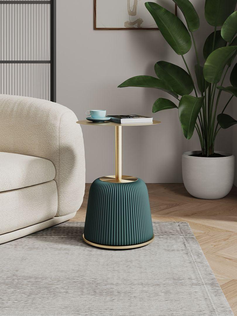 Manhattan Comfort Anderson Modern Leatherette Upholstered End Table with Gold Tabletop Green: Stainless Steel, No Assembly Required